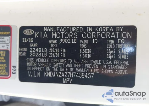 2017 Kia Soul z USA, uszkodzony, nr VIN KNDJN2A27H7439457